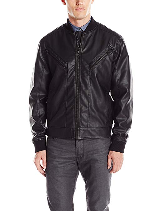 Kenneth Cole REACTION Men's Seamed Pleather Bomber Jacket