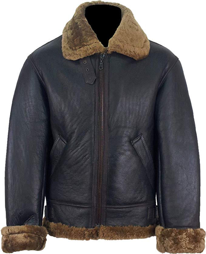 UNICORN Mens Sheepskin Jacket Brown With Brown Fur Aviator Leather coat ...